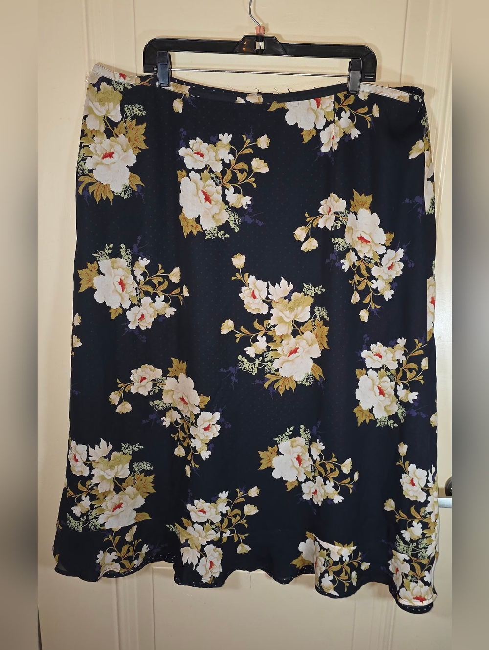 Reversible‎ Polka Dot Floral Midi/Maxi Skirt Navy Chiffon Boho Cottagecore 2x/3x - Picture 7 of 9
